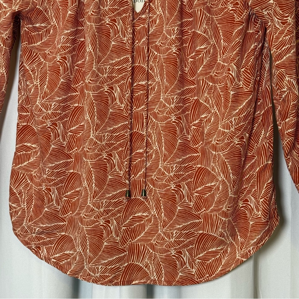 Bohme Rust Floral Boho Blouse Cottagecore Tie Neck Peasant Top XS NWT - Picture 5 of 10